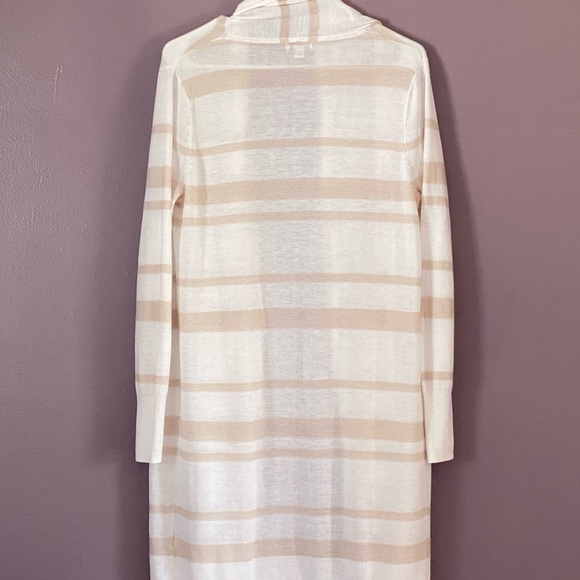 White and tan striped long cardigan size M - Picture 6 of 6